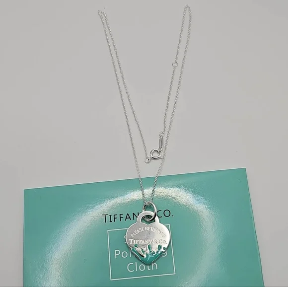 Tiffany & Co. Return to Tiffany Blue Splash Heart Tag Charm Necklace Authentic! - Picture 6 of 11
